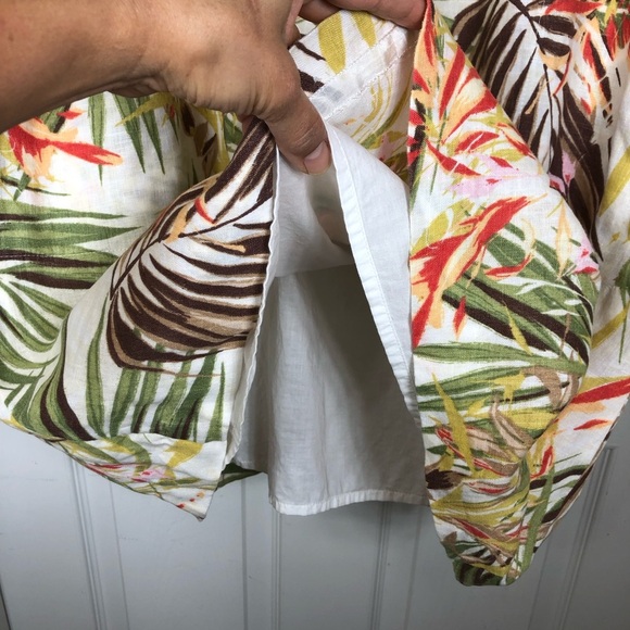 J.Jill Love Linen 100% Linen V Neck Sleeves Pockets Tropical Shift Lined Dress M - Picture 7 of 16